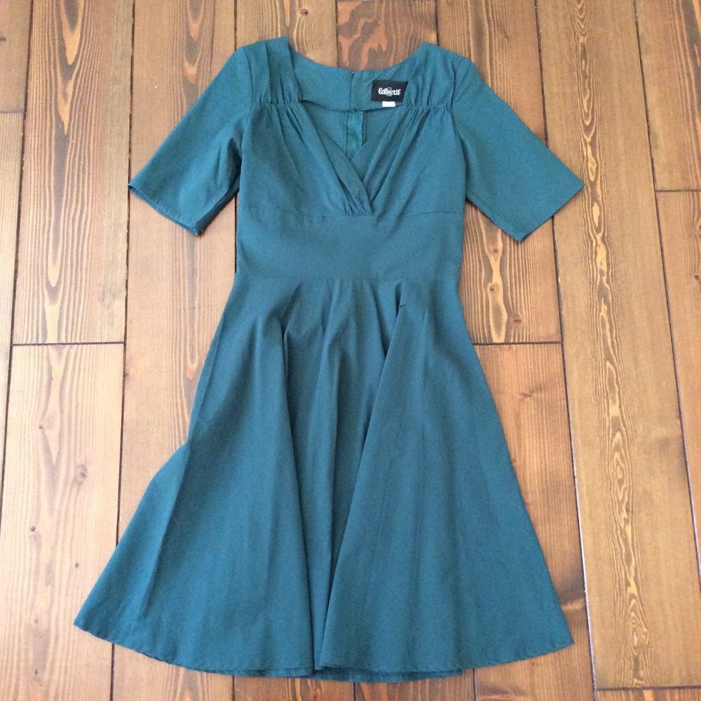 Collectif Teal Tea-length Swing Dress 2XL - Picture 2 of 6